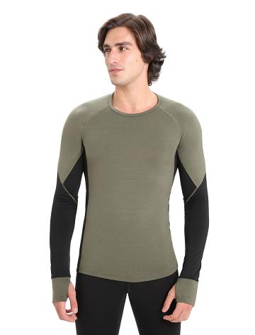 Men's Icebreaker BodyfitZone™ Merino 260 Zone Long Sleeve Crewe Thermal Top Base Layers Loden / Black | CA 1567OKIR